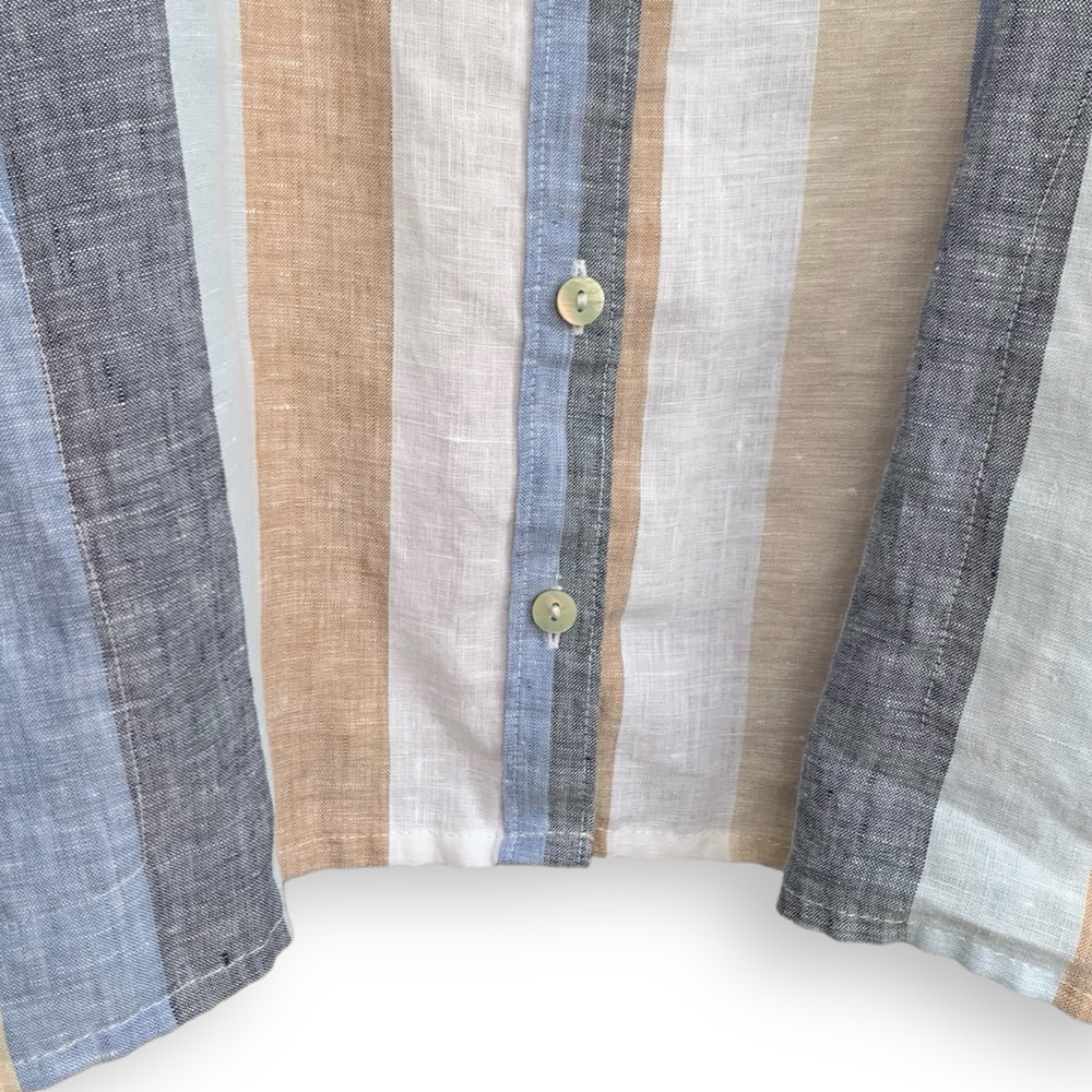 Chicos Linen Shirt Long Sleeve No-Iron Striped Tunic - Picture 15 of 15